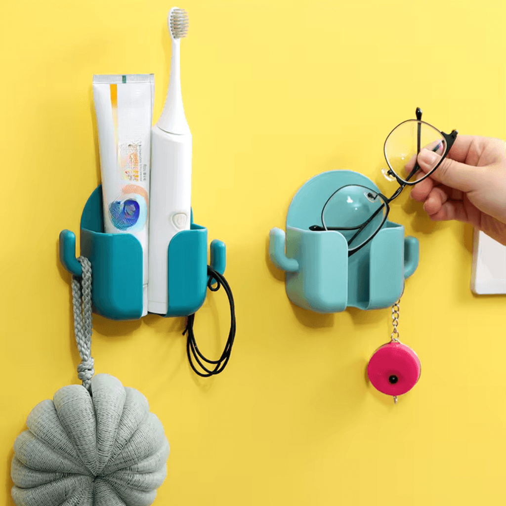 Multi-Functional Wall-Mounted Holder with Side Hooks - Drill free solution for home