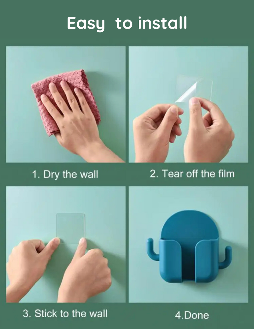 Multi-Functional Wall-Mounted Holder with Side Hooks - Drill free solution for home