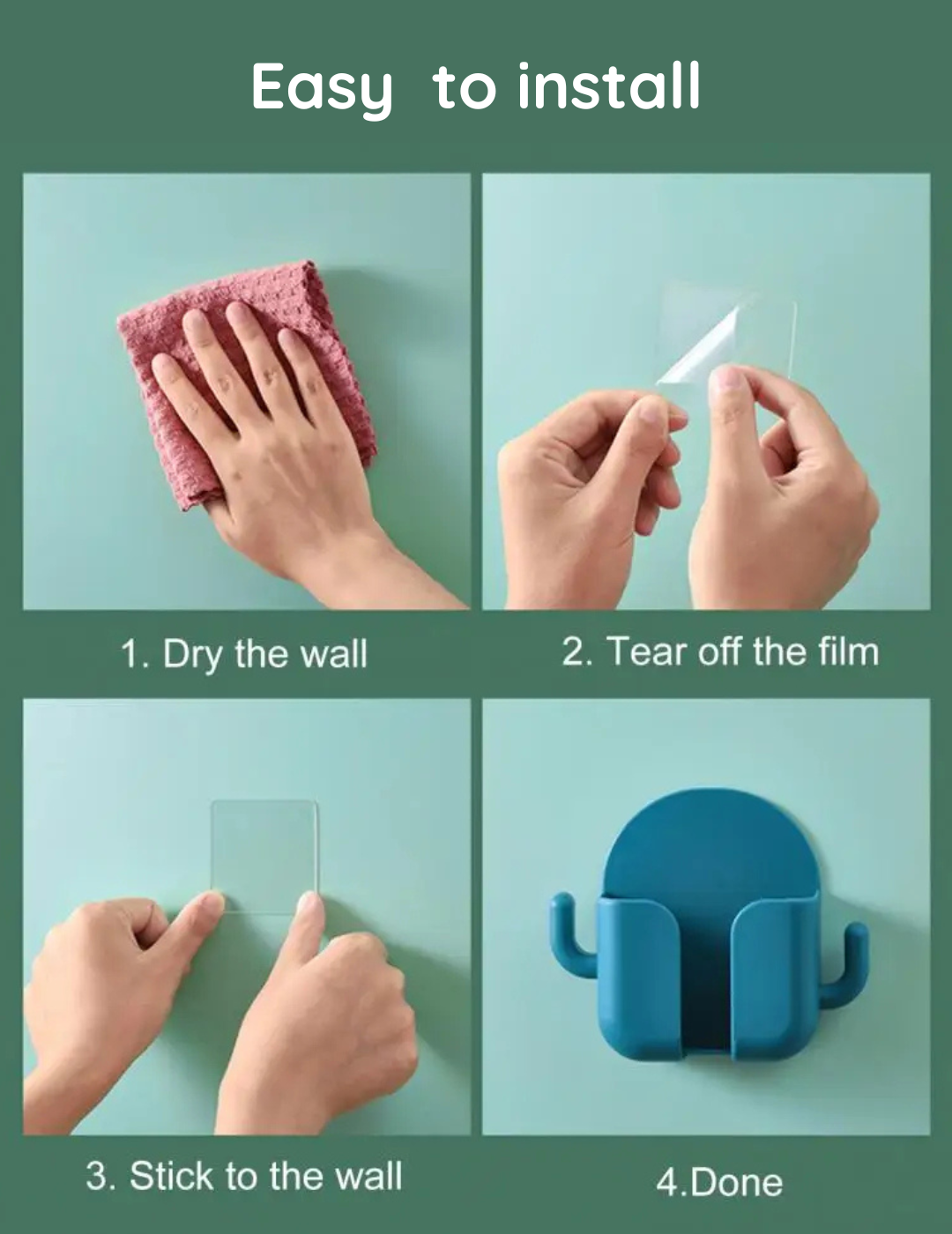 Multi-Functional Wall-Mounted Holder with Side Hooks - Drill free solution for home